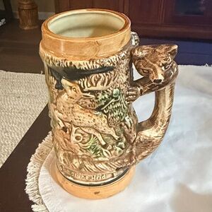 Vintage Stein w/Fox Handle,Japan,"The Hunter's Joy"Des Jagers Freud Signed 3D